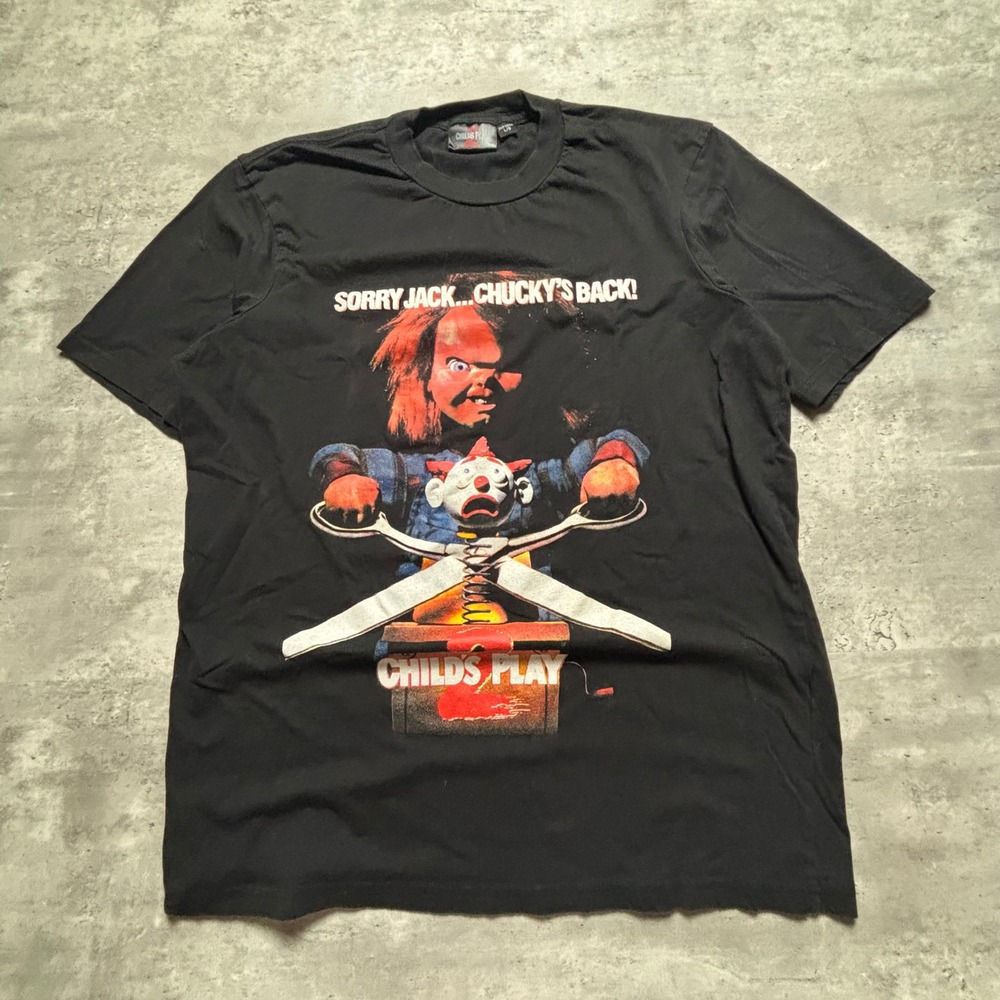 Child's Play 2 Graphic T-Shirt Large Black Chucky Horror Movie Tee